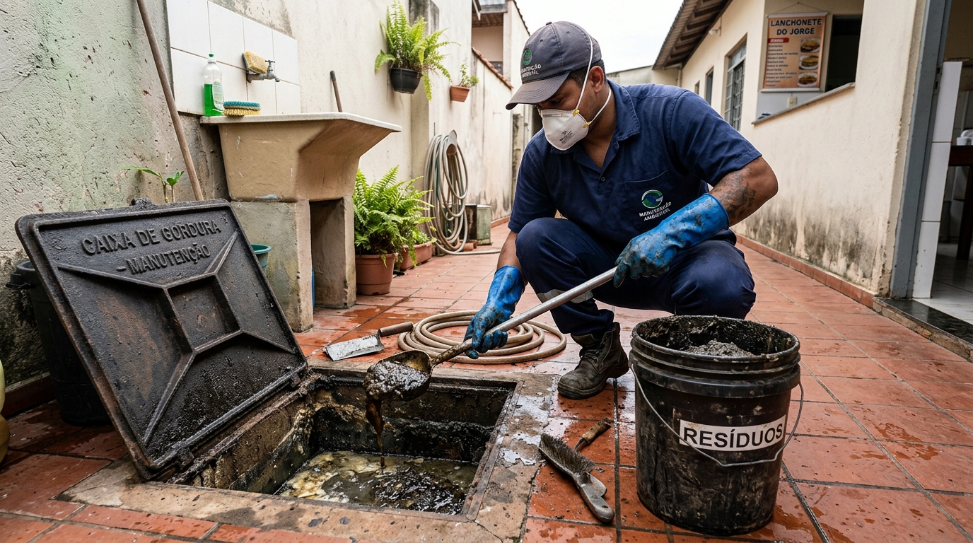 Remoção de resíduos da caixa de gordura em Sorocaba-SP